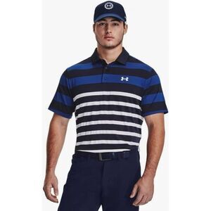 Under Armour Mens Polo 2XL Blue White Playoff 3.0 Golf Shirt Striped Loose Fit